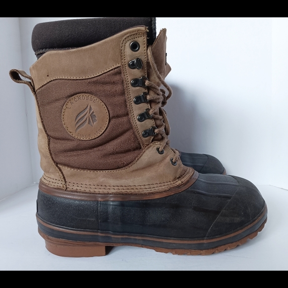 ? LaCrosse Leather Winter Rubber Duck Boots Thinsulate Mens 12 Brown Lined Snow